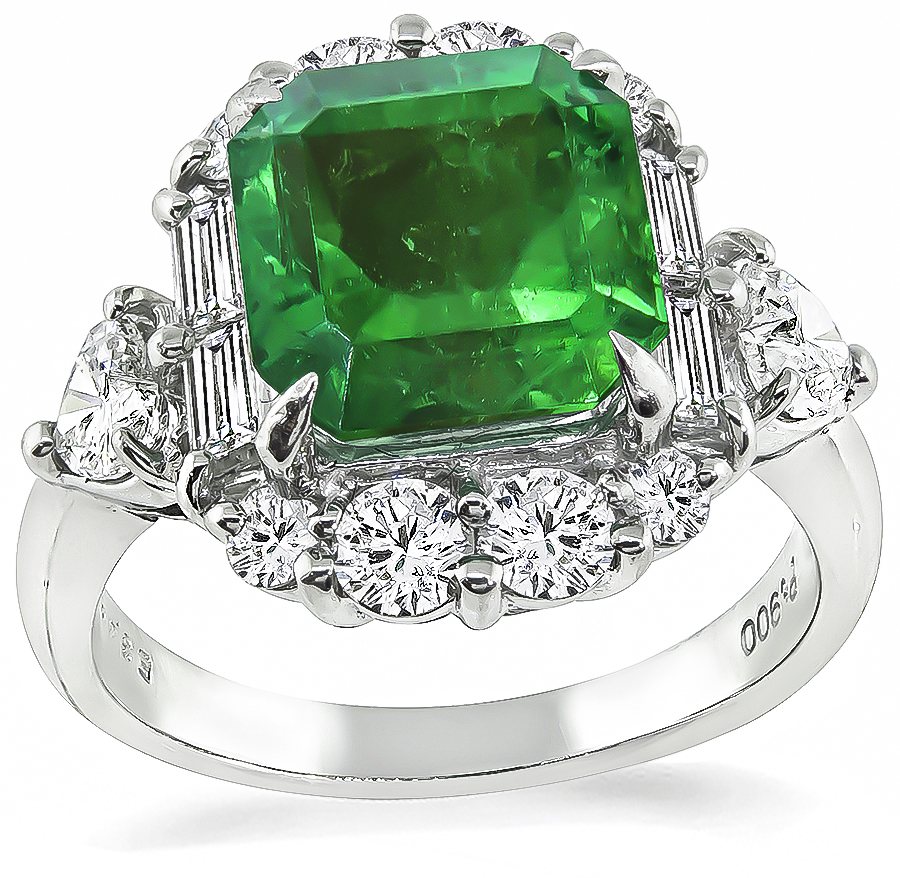 GIA 3.48ct Natural Emerald 1.31ct Diamond Platinum Ring