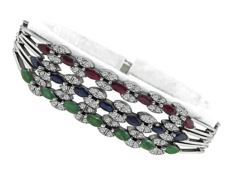 1.40ct Diamond 3.15ct Multi Color Precious Gemstone Bracelet