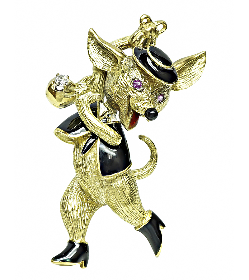 Estate Diamond Enamel Gold Pin