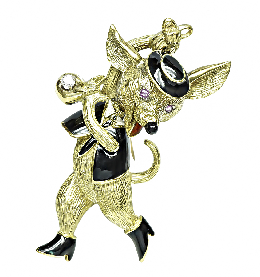 Estate Diamond Enamel Gold Pin