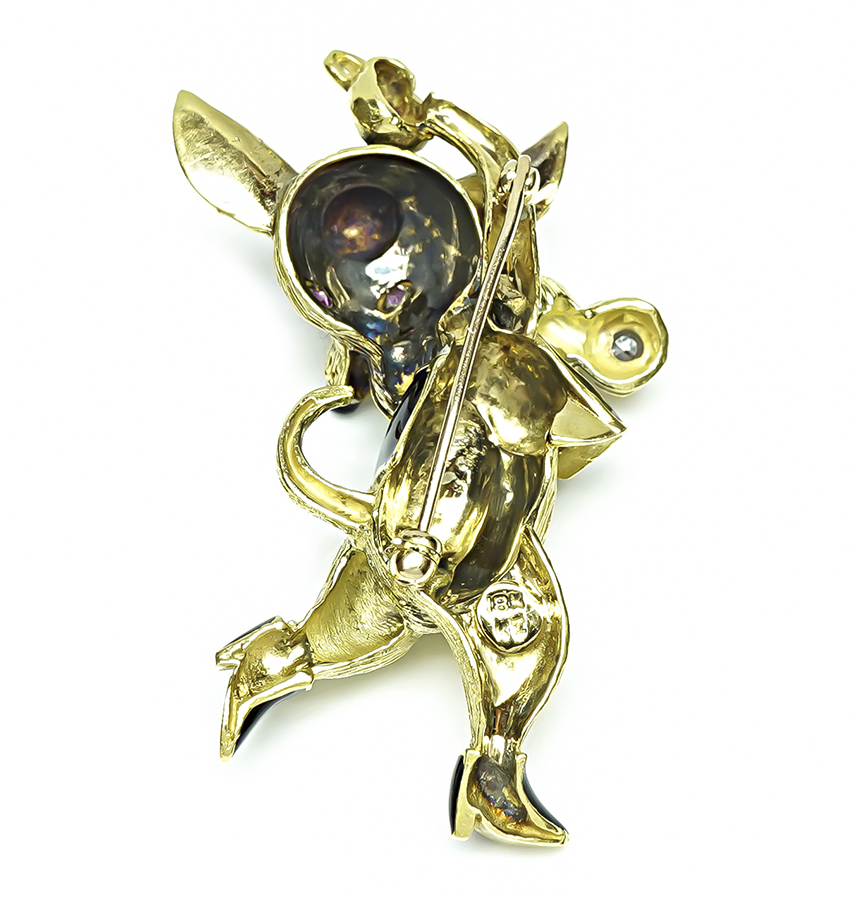 Estate Diamond Enamel Gold Pin