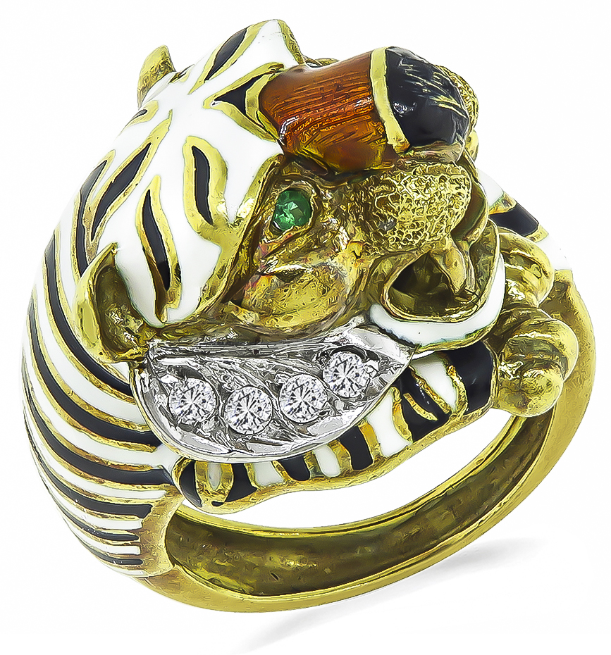 Estate Enamel 0.25ct Diamond Panther Ring