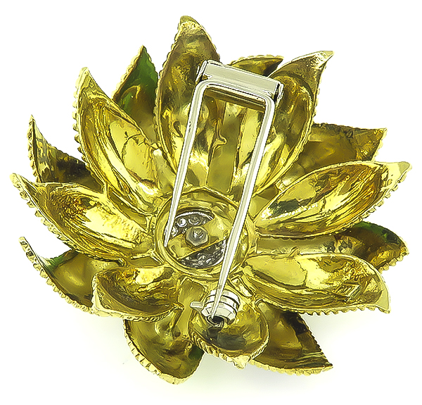 1960s 0.40ct Diamond Enamel Flower Pin