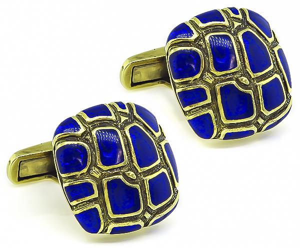 Estate Enamel Gold Cufflinks