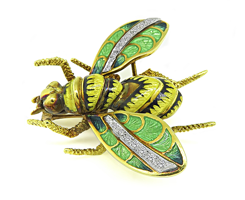 Estate Diamond Enamel Queen Bee Pin