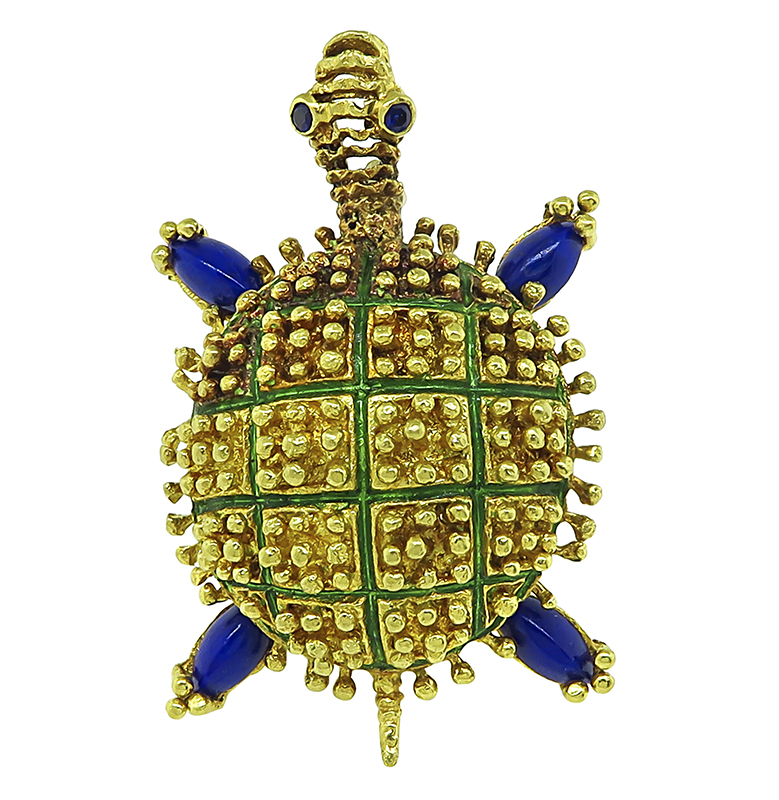 Estate Enamel Gold Turtle Pin