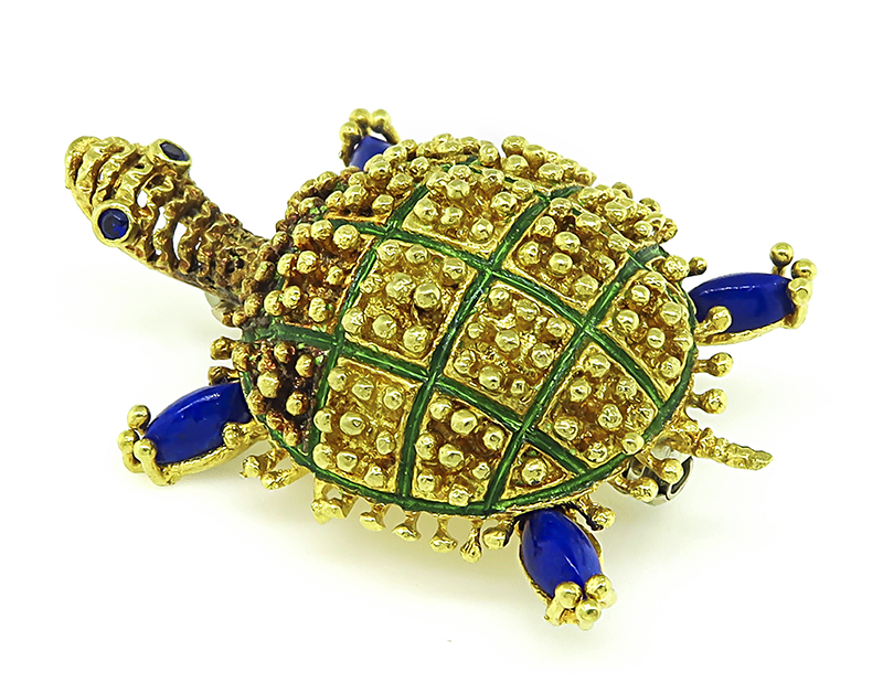 Estate Enamel Gold Turtle Pin
