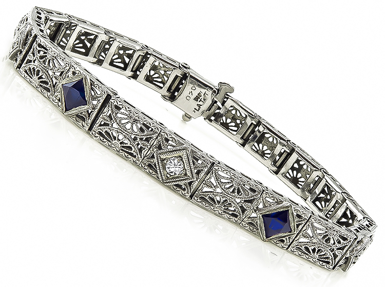 Vintage Sapphire Diamond Filigree Bracelet