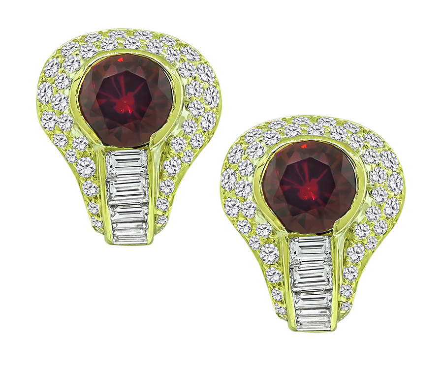 Estate 5.00ct Garnet 1.75ct Diamond Gold Earrings