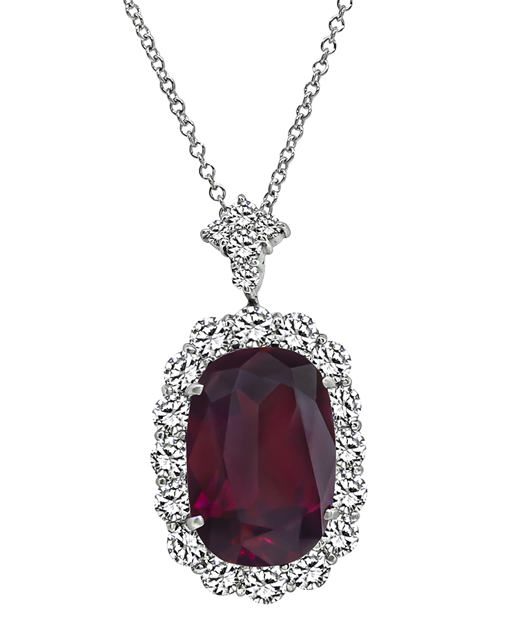 Estate 4.30ct Garnet 1.26ct Diamond Pendant Necklace