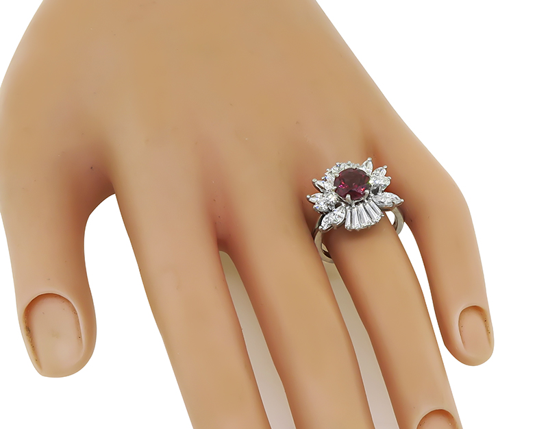 Estate 2.00ct Garnet 1.50ct Diamond Cocktail Ring