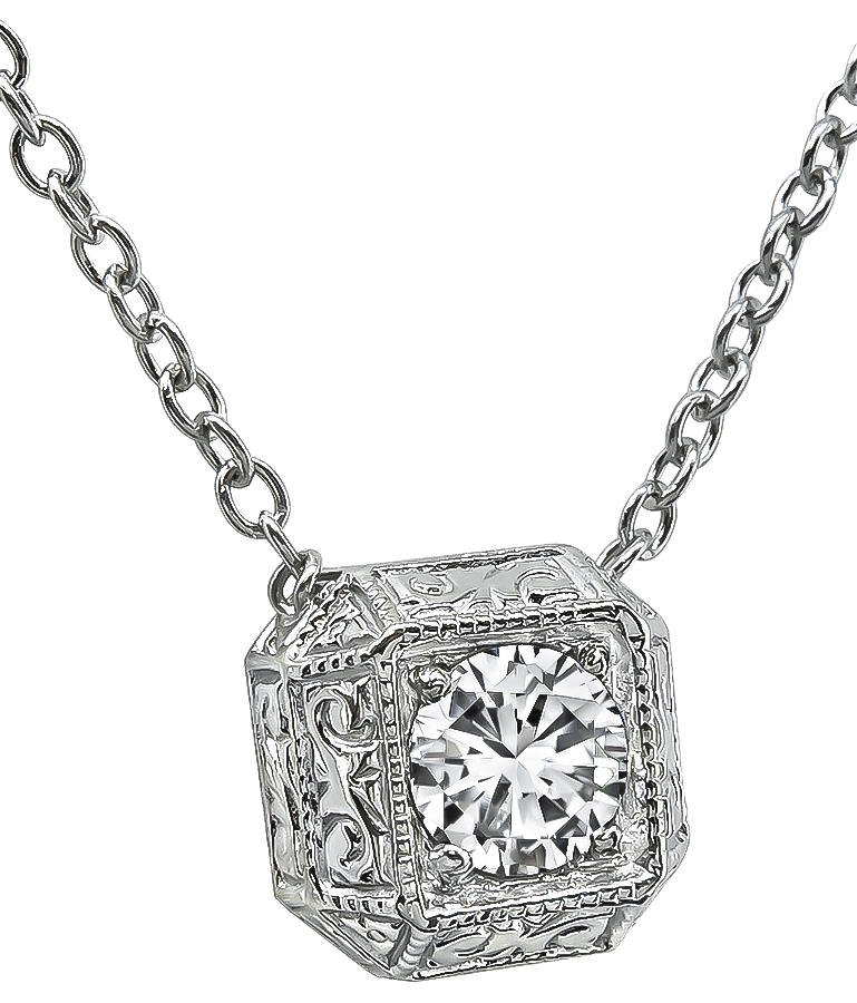 Estate GIA Certified 0.48ct Diamond Pendant Necklace