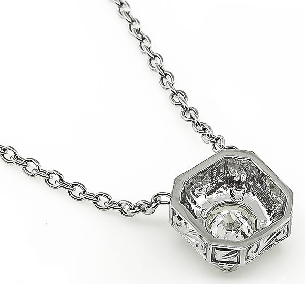 Estate GIA Certified 0.48ct Diamond Pendant Necklace