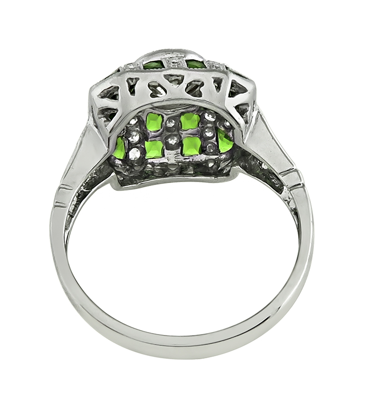 Art Deco Style GIA Certified 0.88ct Diamond Tsavorite Engagement Ring