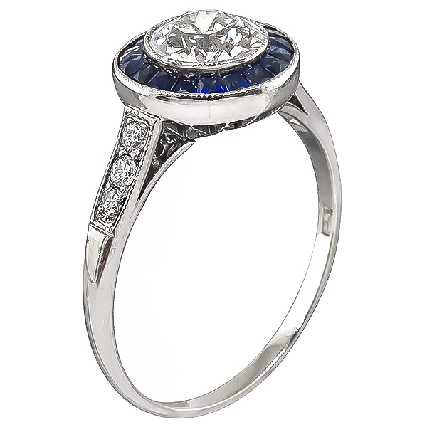 Estate GIA Certified 0.92ct Diamond Sapphire Engagement Ring