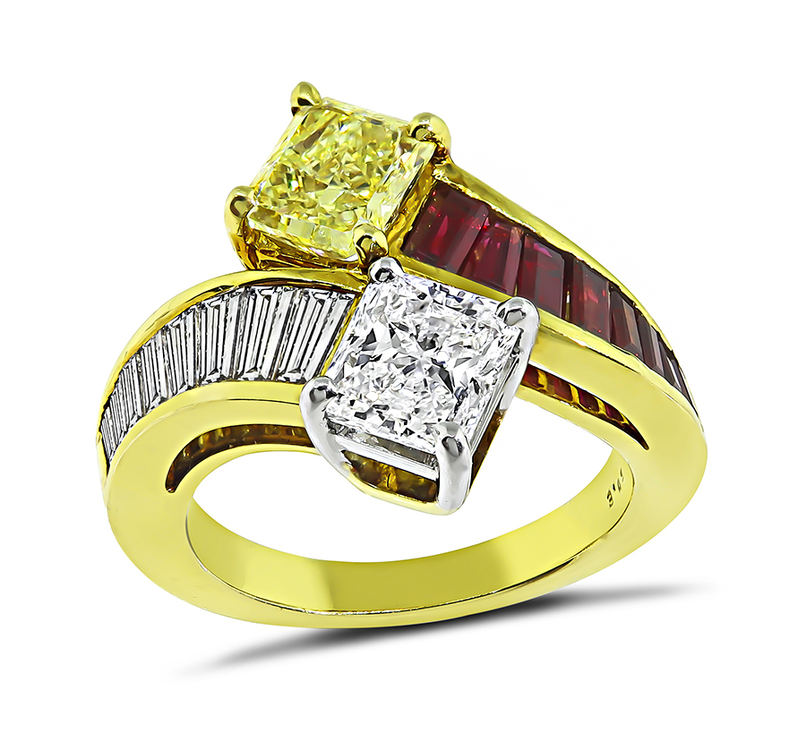 GIA Certified 0.94ct Diamond 1.01ct Fancy Yellow Diamond Ring