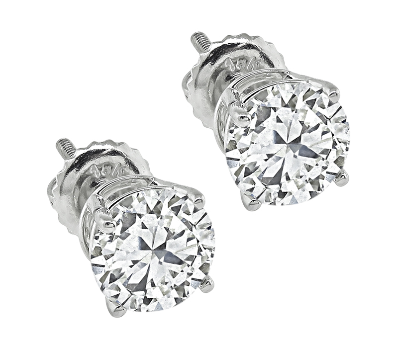 Estate GIA Certified 1.00ct and 1.01ct Diamond Stud Earrings