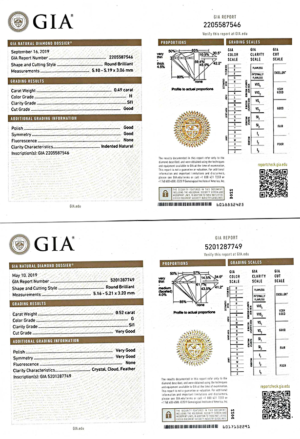 GIA Certified 0.52ct and 0.49ct Diamond Stud Earrings