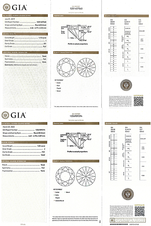 Estate GIA Certified 1.03ct and 1.13ct Diamond Stud Earrings