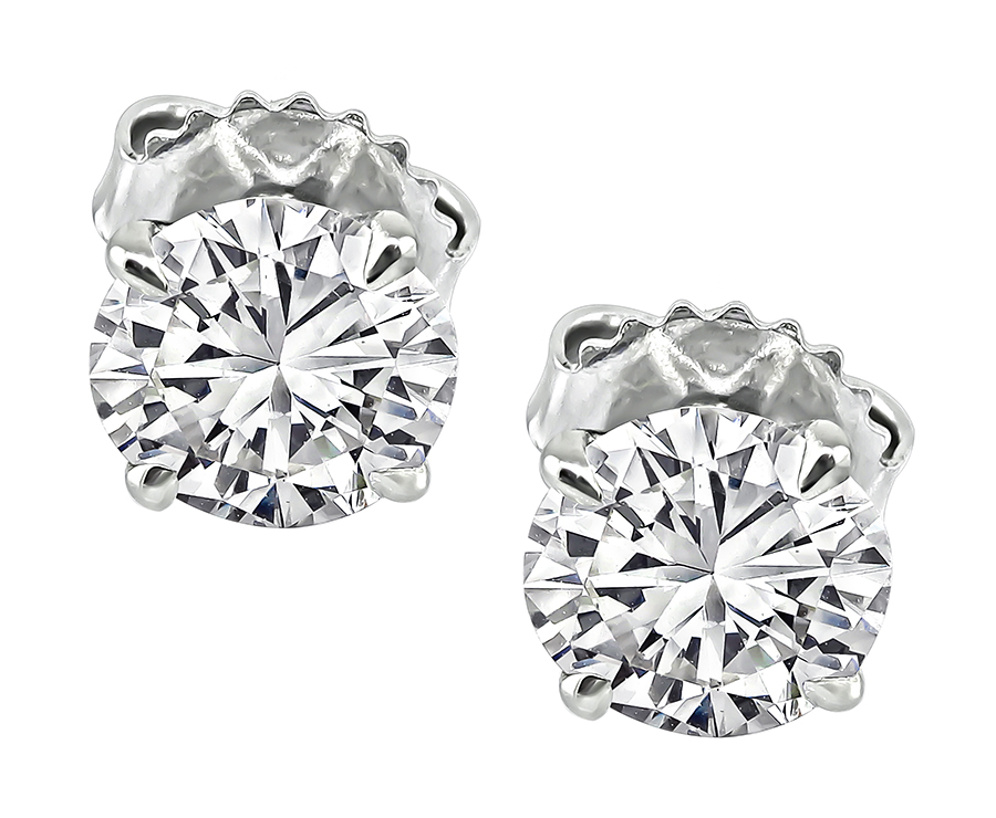 Estate GIA 1.05ct and 1.03ct Diamond Stud Earrings