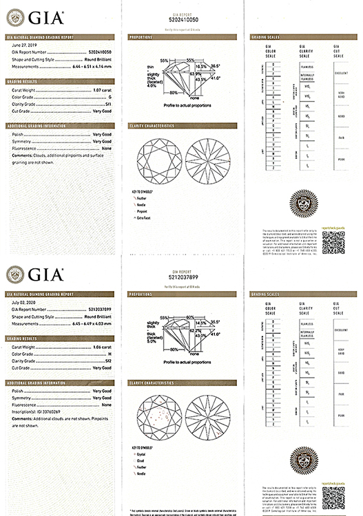 Estate GIA Certified 1.06ct and 1.07ct Diamond Stud Earrings