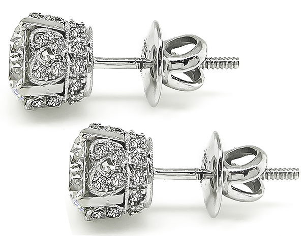 Estate GIA Certified 1.08ct and 1.02ct Diamond Stud Earrings