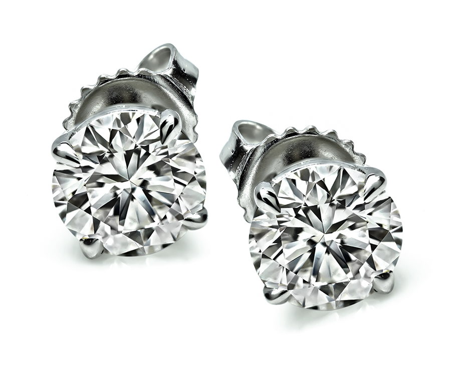 Estate GIA Certified 1.09ct and 1.03ct Diamond Stud Earrings