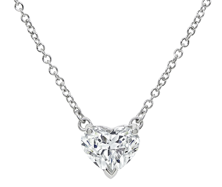 Estate GIA Certified 1.13ct Diamond Heart Solitaire Pendant Necklace