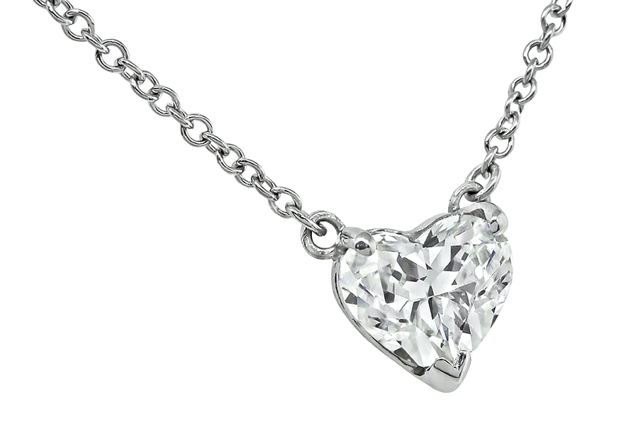 Estate GIA Certified 1.13ct Diamond Heart Solitaire Pendant Necklace