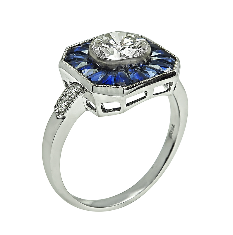 Estate GIA Certified 1.13ct Diamond Sapphire Engagement Ring