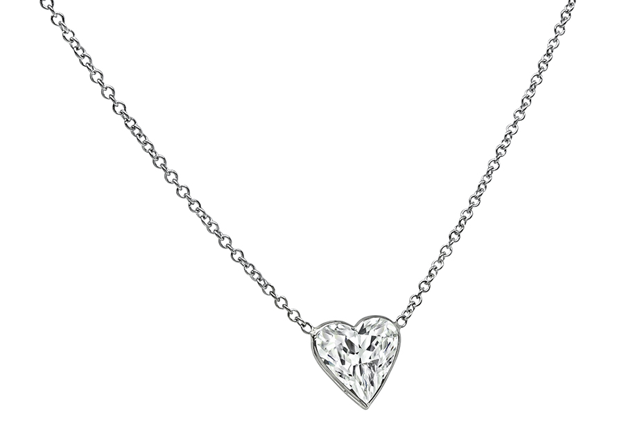 Estate GIA Certified 1.16ct Diamond Heart Pendant Necklace