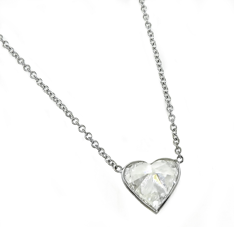 Estate GIA Certified 1.16ct Diamond Heart Pendant Necklace