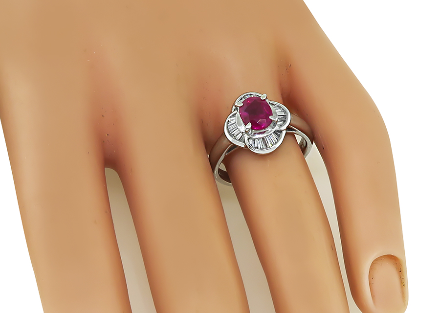 Estate GIA Certified 1.21ct Burma Ruby Diamond Ring