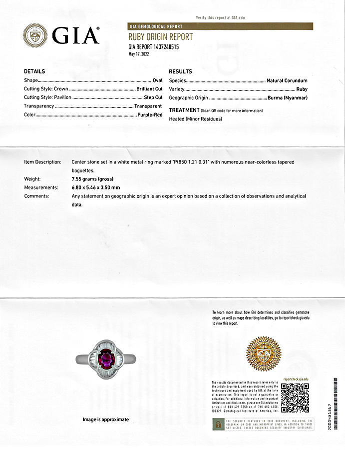 Estate GIA Certified 1.21ct Burma Ruby Diamond Ring