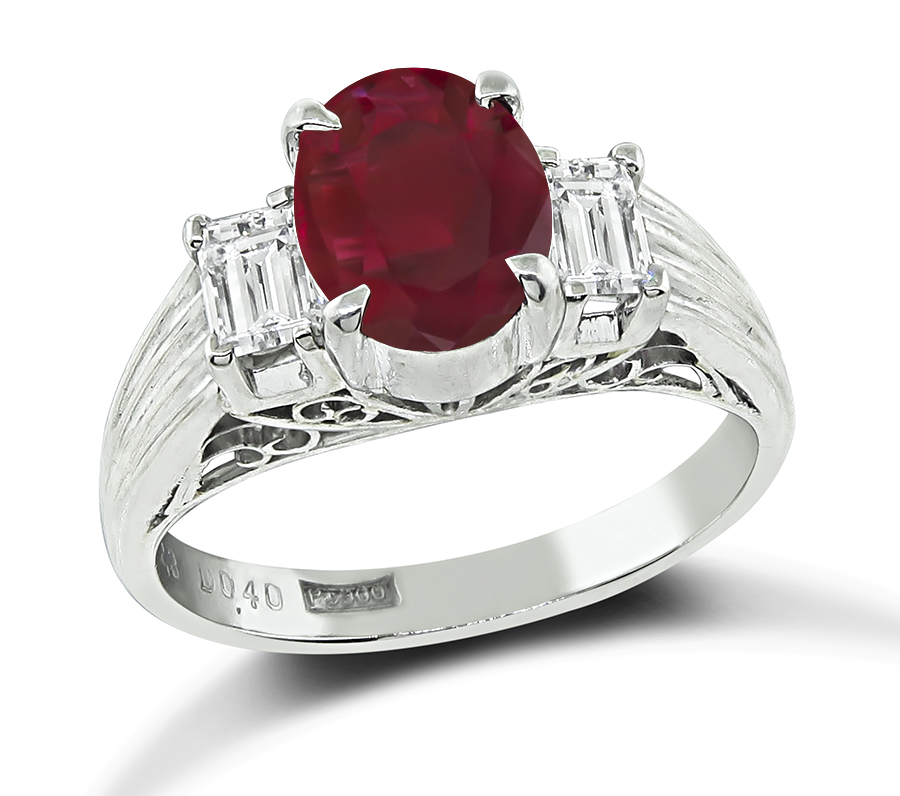 GIA No Heat Ruby Platinum Engagement Ring