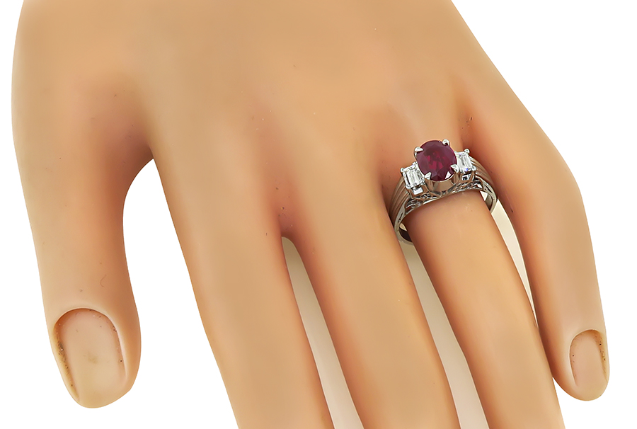 GIA No Heat Ruby Platinum Engagement Ring