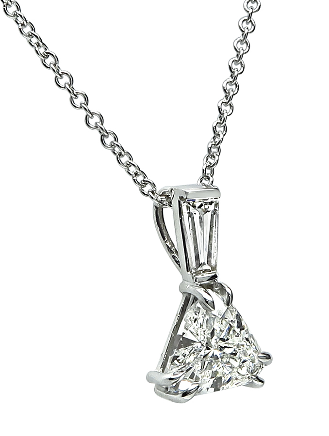 Trilliant Cut Diamond 14k White Gold Pendant Necklace