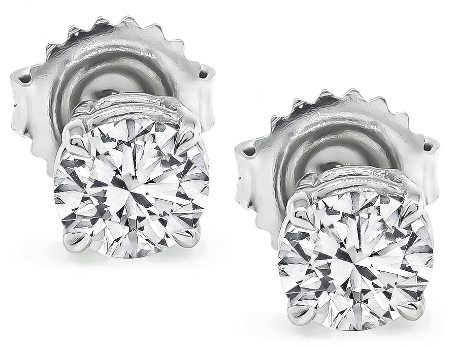 Estate GIA Certified 1.34cttw Diamond Stud Earrings