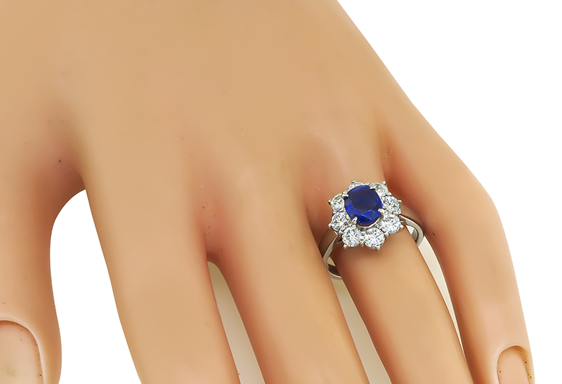 Estate GIA Certified 1.46ct Burma Sapphire 1.21ct Diamond Engagement Ring