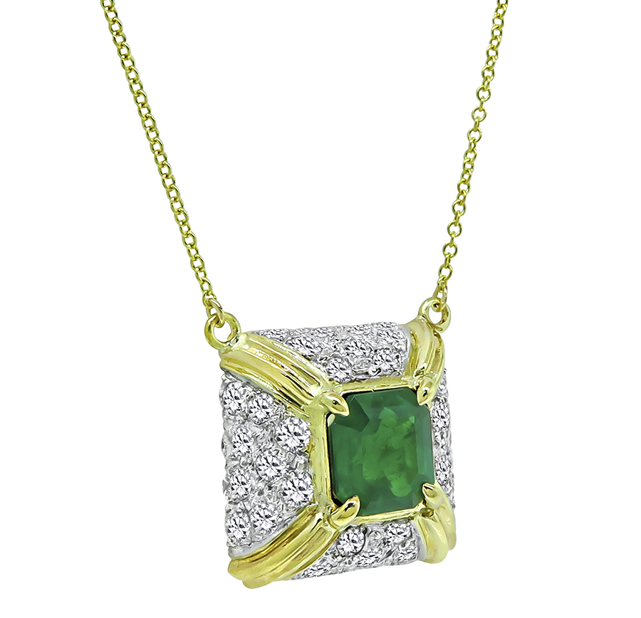 Estate GIA 1.79ct Colombian Emerald Diamond Necklace