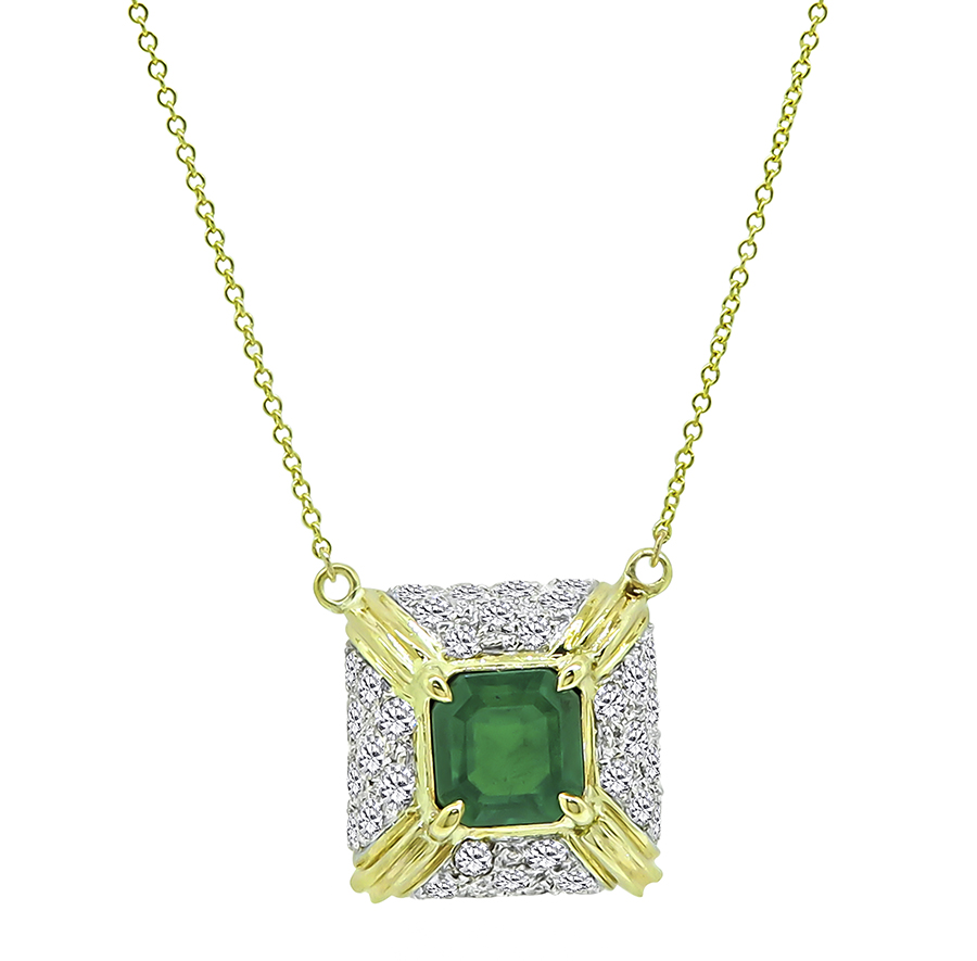 Estate GIA 1.79ct Colombian Emerald Diamond Necklace
