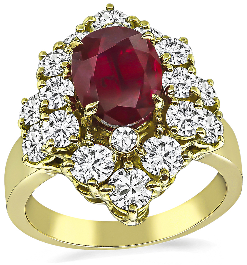 Estate GIA Certified 1.88ct Natural Ruby 2.00ct Diamond Ring