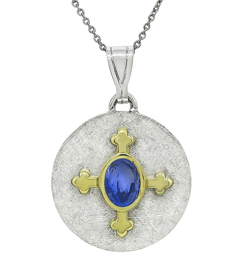 Estate GIA Certified 2.00ct Sapphire Gold Pendant