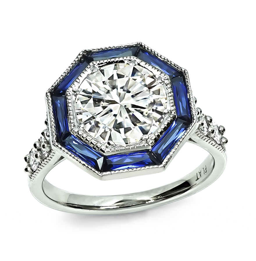 Estate GIA Certified 2.01ct Diamond Sapphire Engagement Ring