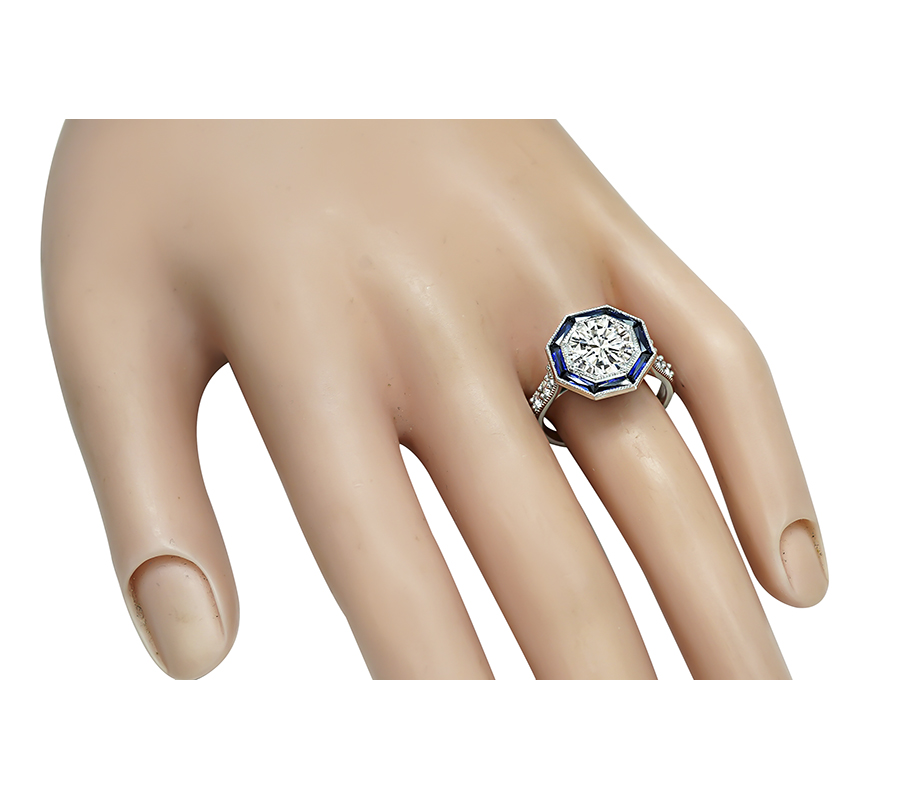 Estate GIA Certified 2.01ct Diamond Sapphire Engagement Ring