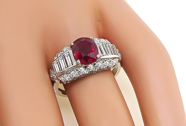 GIA Certified 2.11ct Ruby 1.00ct Diamond Engagement Ring