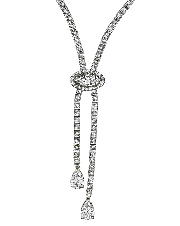 Vintage GIA Certified 2.16ct Pear Shape Diamond 5.50ct Diamond Necklace