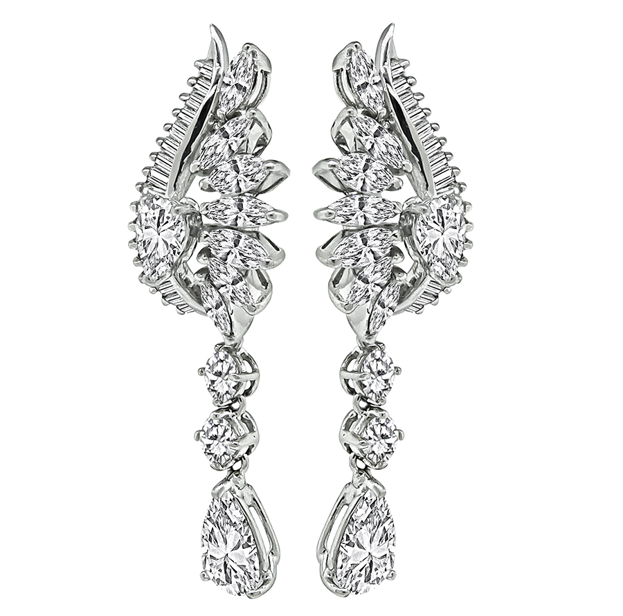 Estate GIA Certified 2.58ct Pear Shape Diamond 5.00ct Diamond Dangling Earrings