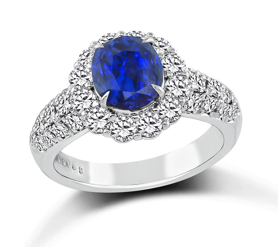 Estate GIA Certified 2.65ct No Heat Ceylon Sapphire 1.22ct Diamond Engagement Ring