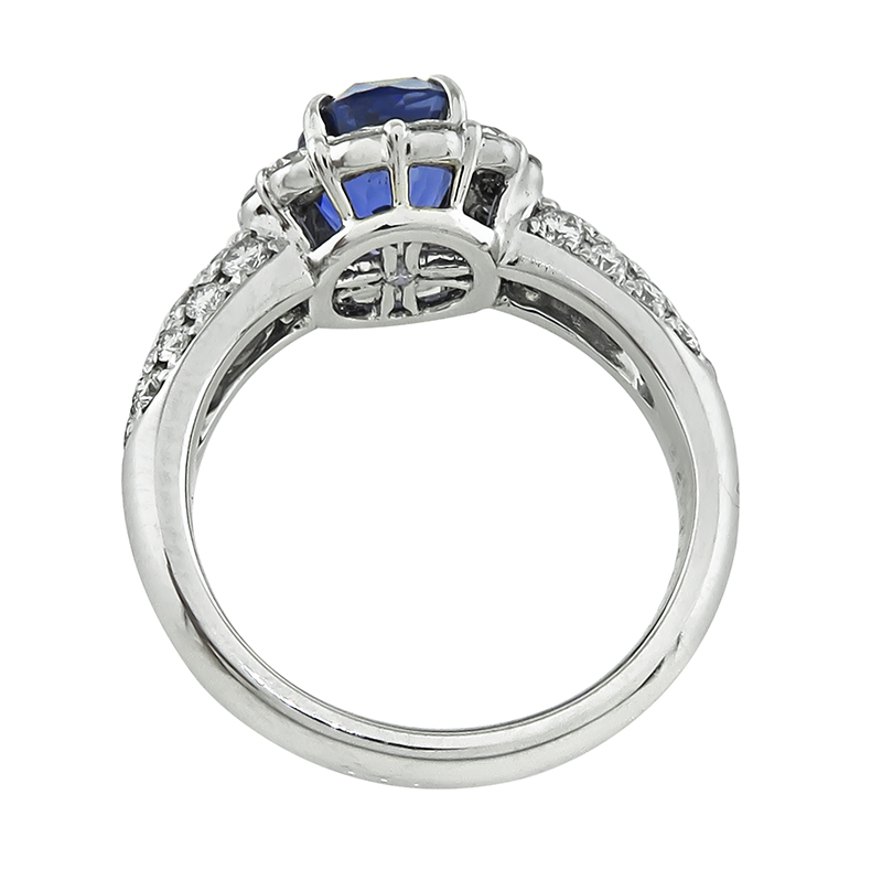 Estate GIA Certified 2.65ct No Heat Ceylon Sapphire 1.22ct Diamond Engagement Ring